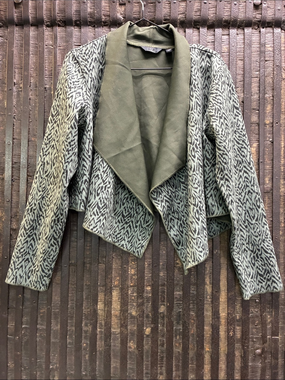 G by Giuliana Olive and Black Draped Animal-Print Blazer